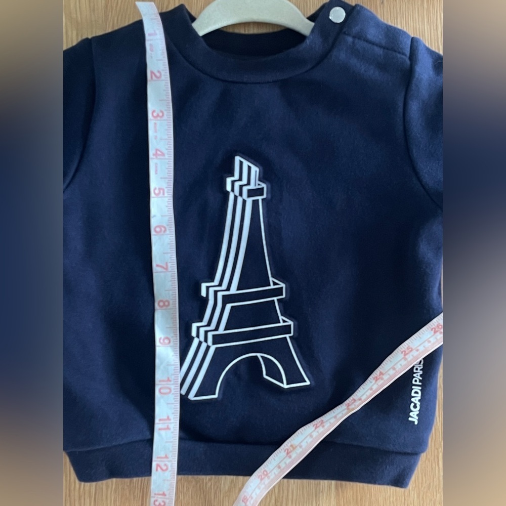 Unisex Jacadi Paris Dark Navy Blue Kids Sweatshirt with Eiffel Tower Design 12mo - Picture 9 of 10